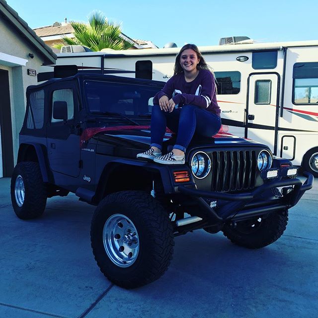 Hannah Bear welcomes her 2000 Jeep Wrangler TJ home. Happy Birthday young lady!