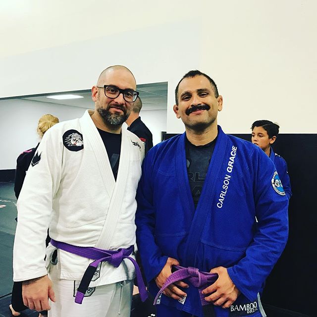 Promotion to Purple. Hanging with @perezbox on the mats. #carlsongracieteam